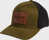 Rawlings Leather Patch Snapback Hat, Dark Green