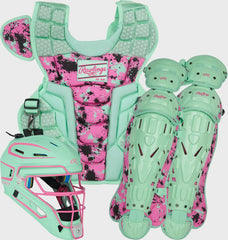 Limited Edition Mach Mint/Pink Spatter Catcher's Gear Set, Adult, Intermediate, Youth