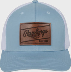 Rawlings Leather Patch Snapback Hat, Light Blue