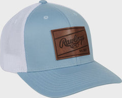 Rawlings Leather Patch Snapback Hat, Light Blue