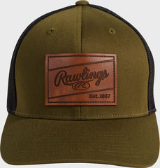 Rawlings Leather Patch Snapback Hat, Dark Green
