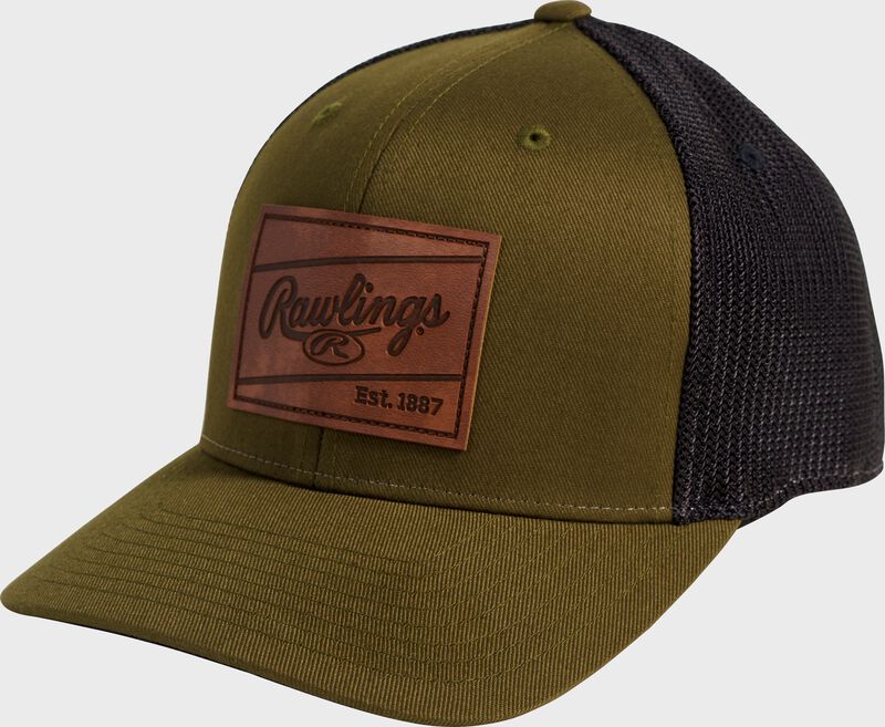 Rawlings Leather Patch Snapback Hat, Gray