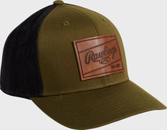 Rawlings Leather Patch Snapback Hat, Dark Green