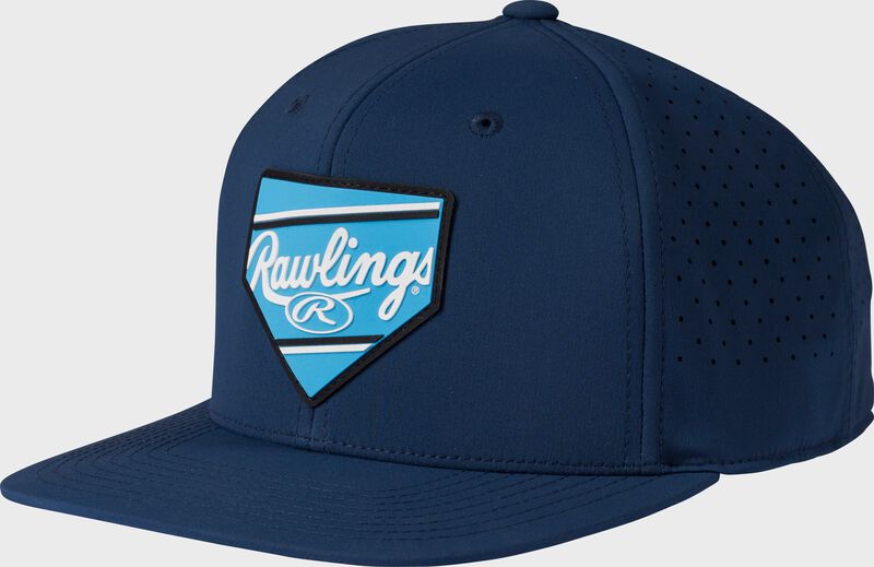 Rawlings Home Plate Performance Flat Bill Snapback Hat, Light Blue