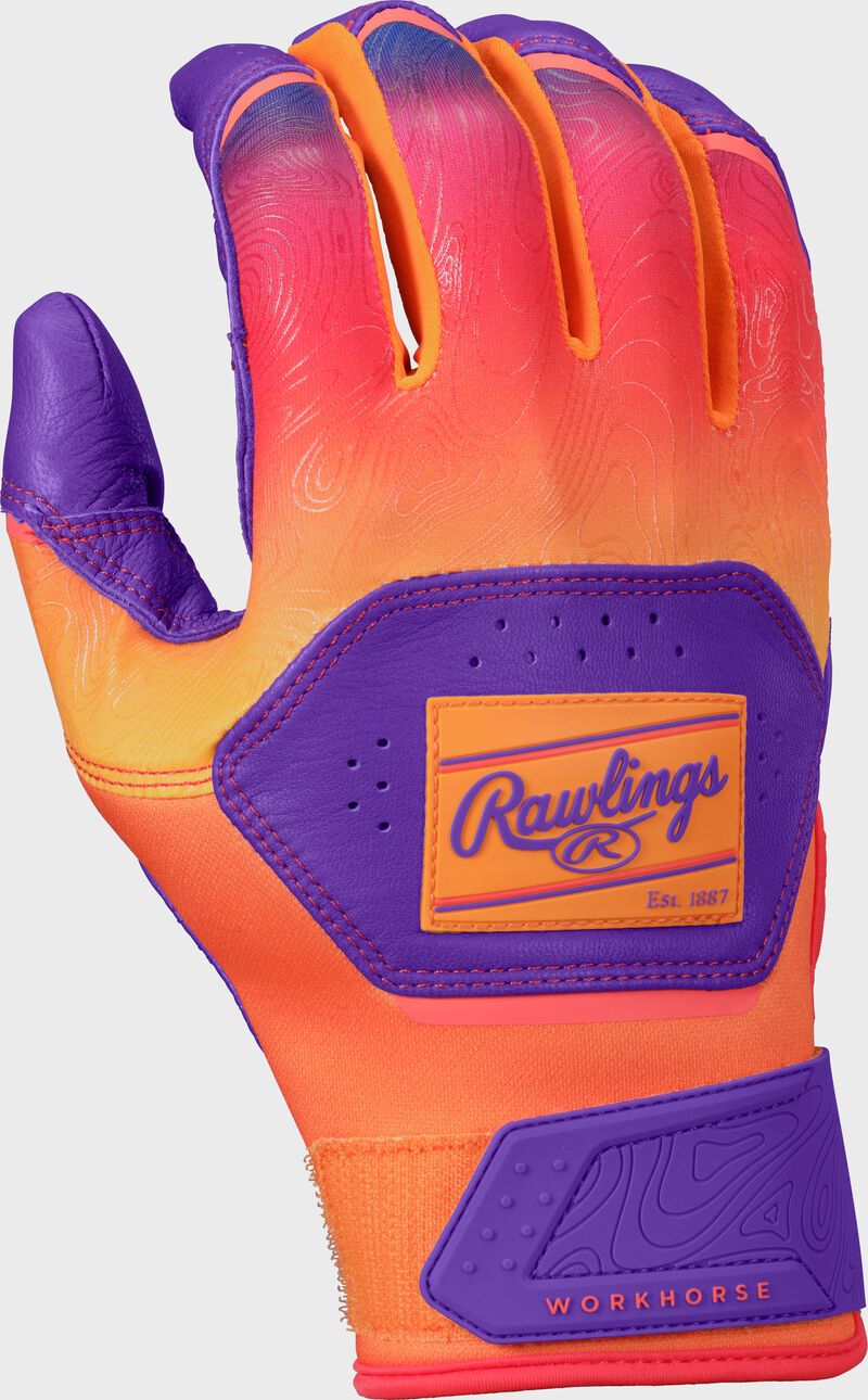 Rawlings Workhorse Purple/Orange Adult Fun Burst Batting Gloves
