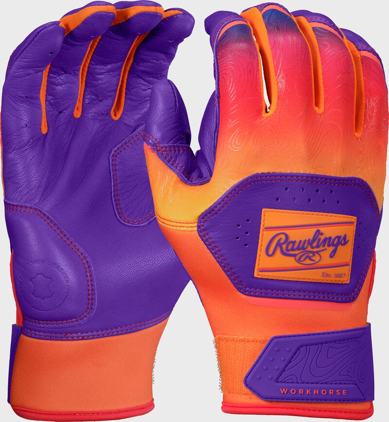 Rawlings Workhorse Purple/Orange Youth Fun Burst Batting Gloves